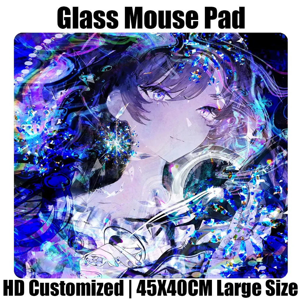 Koku Y2k Glass Mouse Pad Japan Anime Etched Office Desktop Mat E-sports Game FPS Specific Glass Mousepad Game Accessories