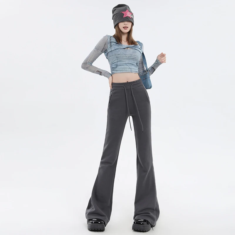 

Ретро-брюки-клеш для девушек, универсальные, свободные, струящиеся, спортивные, повседневные, для женщин, на раннюю осень