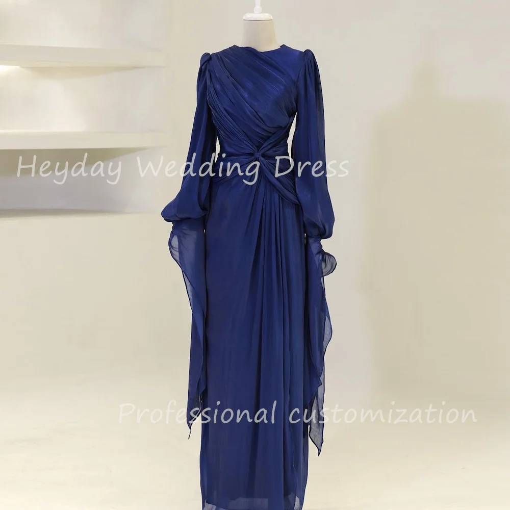 Heyday فساتين مناسبة رسمية Customized O-Neck Long Sleeves Fashion Ruched Floor Length Evening Dress Fashion Special Occasions