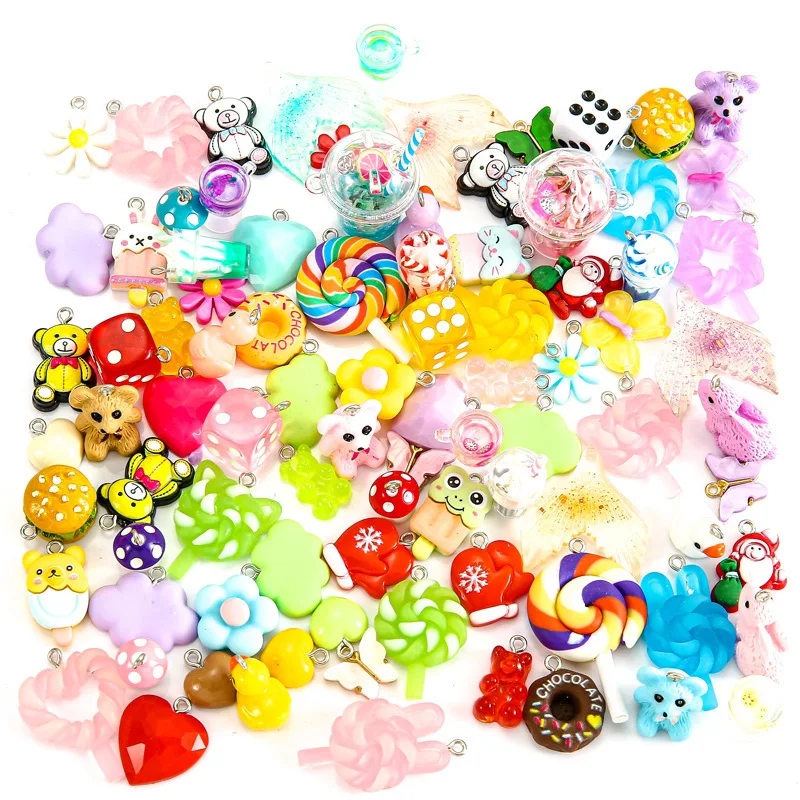 Randomly Mix 10/20pcs Colorful Resin Charms Cute Imitation Animal Fruit Food Series Pendants For DIY Jewelry Making Accessories