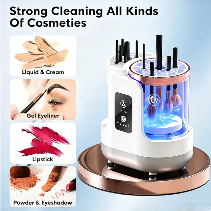 3 IN 1 Electric Makeup Brush Cleaner Machine With Makeup Brush Dryer-Holder-Portable Automatic USB Cosmetic Brushes Cleaner Tool