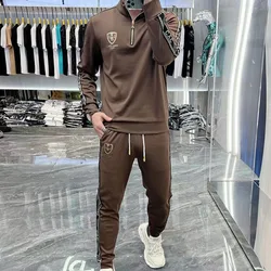 Casual Sweatshirt 2Pcs Set Tracksuit +Jogger Pant Suit Streetwear Stand Collar Zipper Sweatshirt Men Set Street Hip Hop Pullover