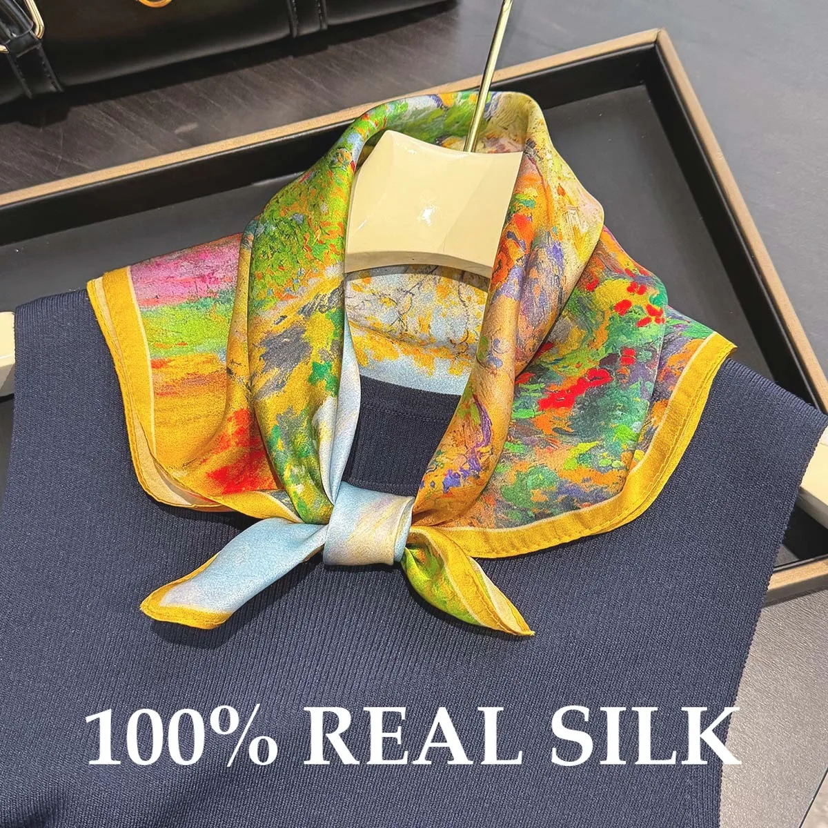 2026 100% Reiner Seidenschal Sommer Sonnenschutz Halstuch 53cm Quadratischer Schal Damen Atmungsaktives Bandana Schal Wickeltuch Kopftuch