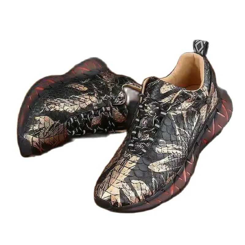 BATMO 2022 new arrival Fashion snake Skin causal shoes men,male Genuine leather shoes 017