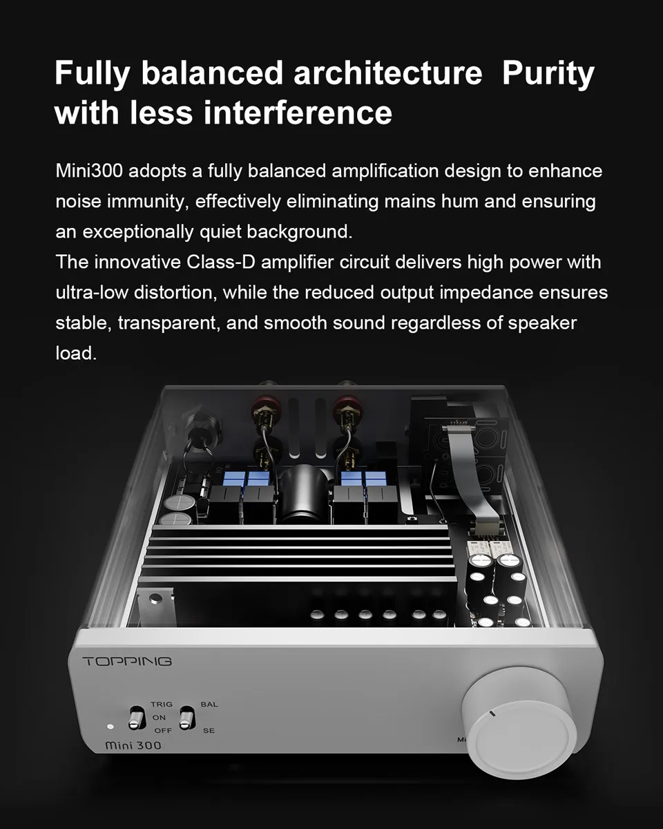 TOPPING Mini 300 HiFi Amplifier 140Wx2 Power Desktop Audio Balanced Class D AMP TRS RCA Home Theater Studio Monitor Speake
