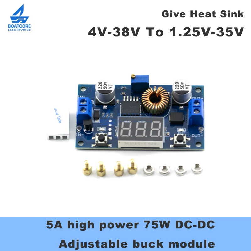 1/3/5PCS XL4015 Step Down Module 5A 75W DC-DC Buck Converter Adjustable Charger LED Driver with Voltmeter