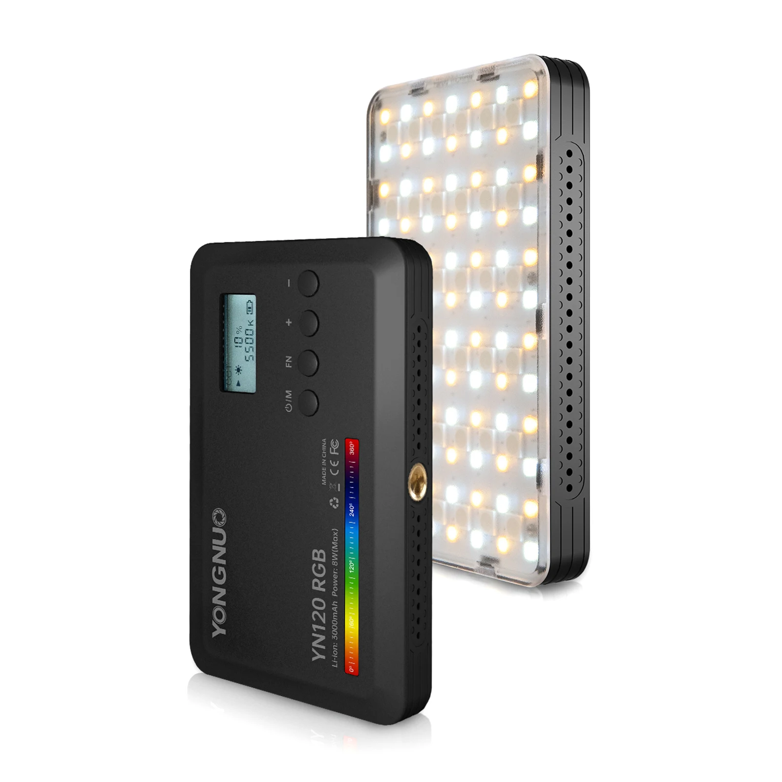 YONGNUO YN120 8W RGB Photography Lamp LED Light Pocket Vlog Light 2500K-9900K 0.96in LCD 120 LEDs 1/4in for Live Streaming