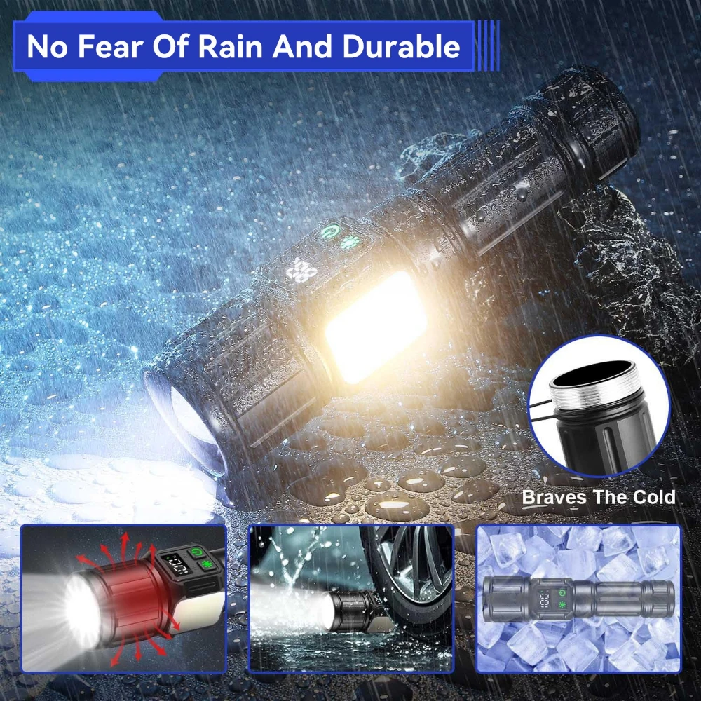 High Power LED Flashlight USB Rechargeable Long Range Spotlight Strong Light Lamp Tactical Torch Waterproof Zoom Outdoor Lantern