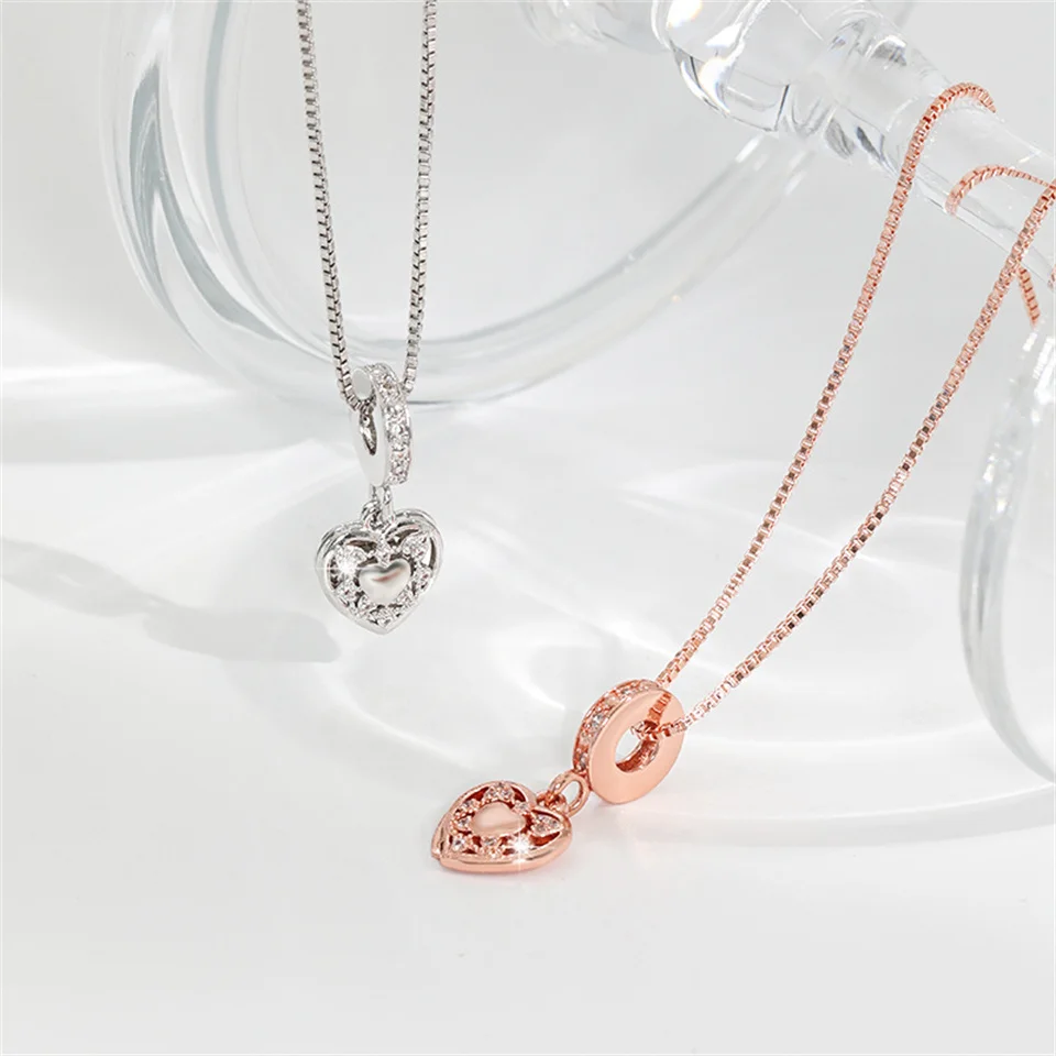 

Couple Double Love Pendant Luxury New Rose Gold Full Diamond Hollow Necklace For Women Six-pointed Heart Stainless Steel Necklac