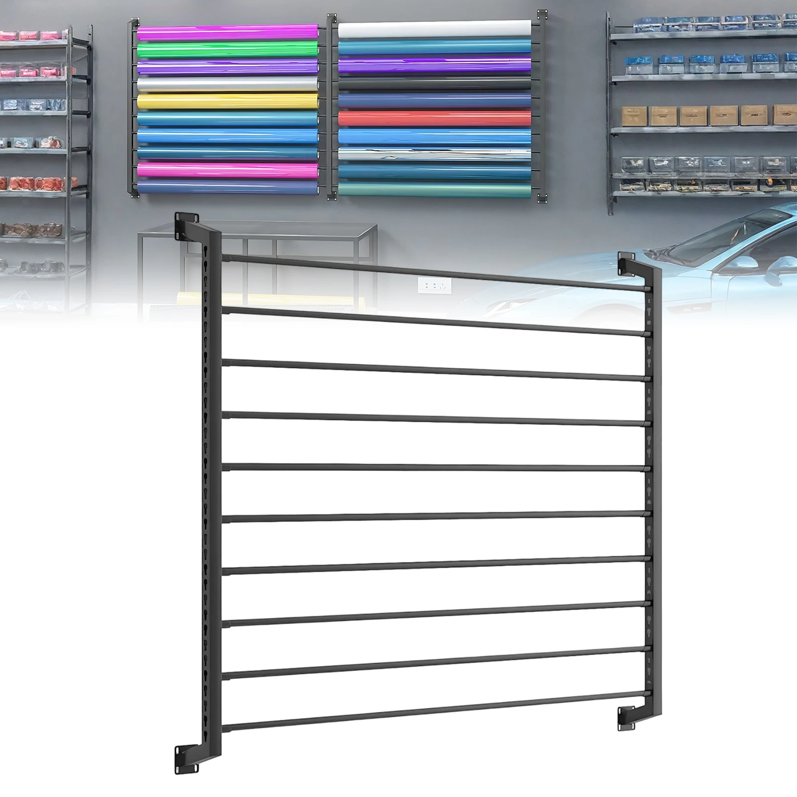 

Настенная подставка для тканевых рулонов с регулируемой штангой, на 10 рулонов, усиленная, с крепежом для баннеров