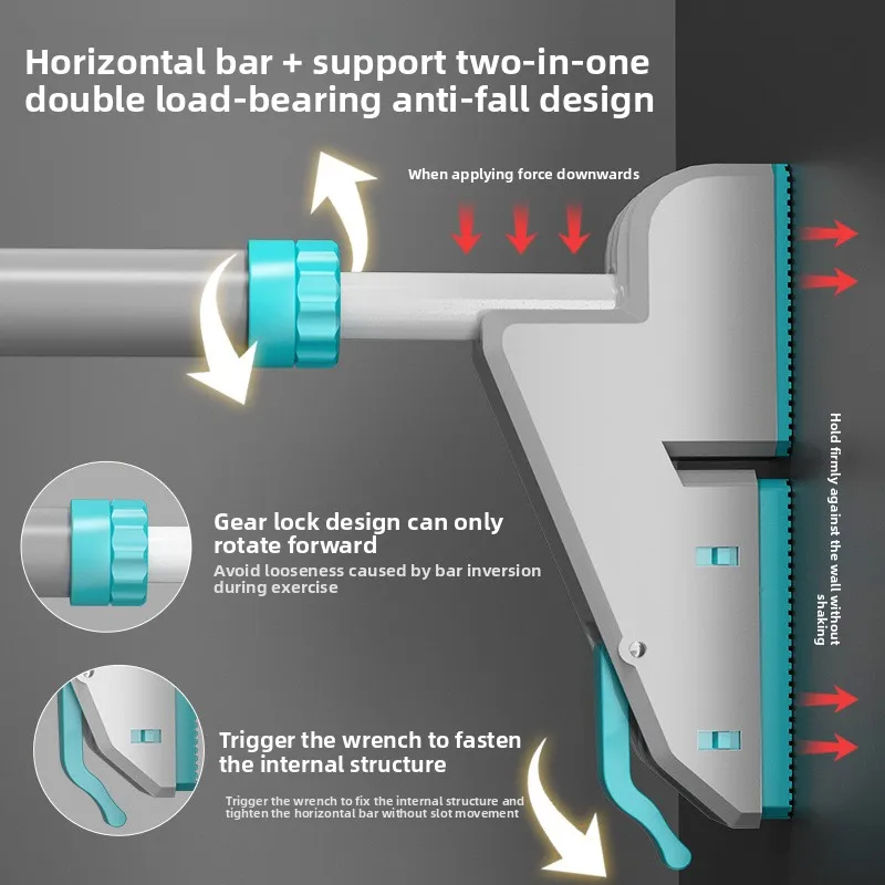 Home Indoor Wall-Mounted Steel Horizontal Pull-Up Bar Fitness Hanging Bar No Drilling Required for Door Frame Model