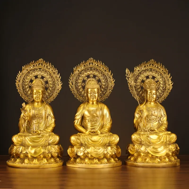Brass Sakyamuni Buddha Statue Home Decor Ornament Guanyin Bodhisattva Figure Bronze Gizo King Sculpture Religious Art Gift