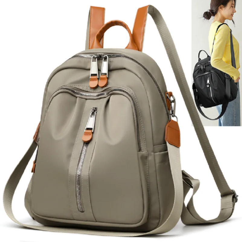 

New Korean Fashion Large Capacity Waterproof Oxford Travel Backpacks Women's Double Zipper Shoulder Bags Crossbody Bag Schoolbag