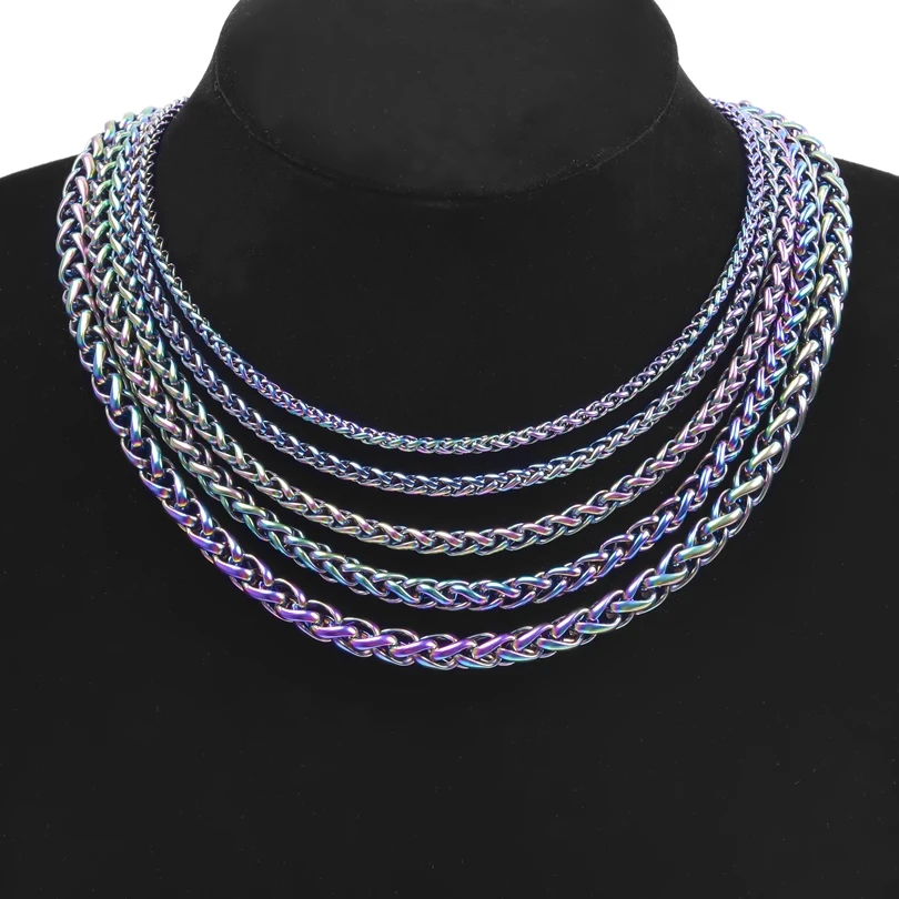 1pcs Thickness 6mm Stainless Steel Rainbow Color Necklace Bracelet For Handicrafts Making Material Jewelry Accessories and Parts