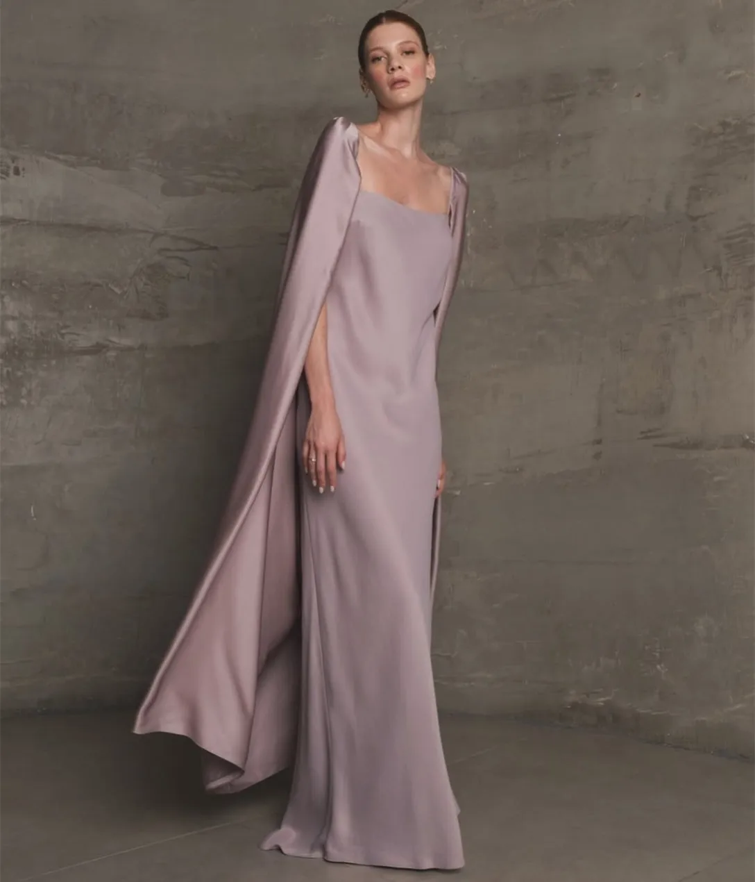 

Customized Long Satin Evening Dresses with Cape Mermaid Spaghetti Floor Length Prom Dress Wedding Guest Dress for Women