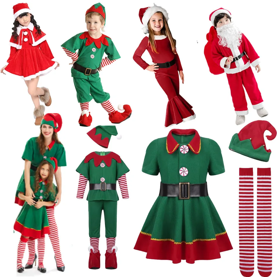 

2025 Green Elf Girls christmas Costume Festival Santa Clause for Girls New Year chilren clothing Fancy Dress Xmas Party Dress