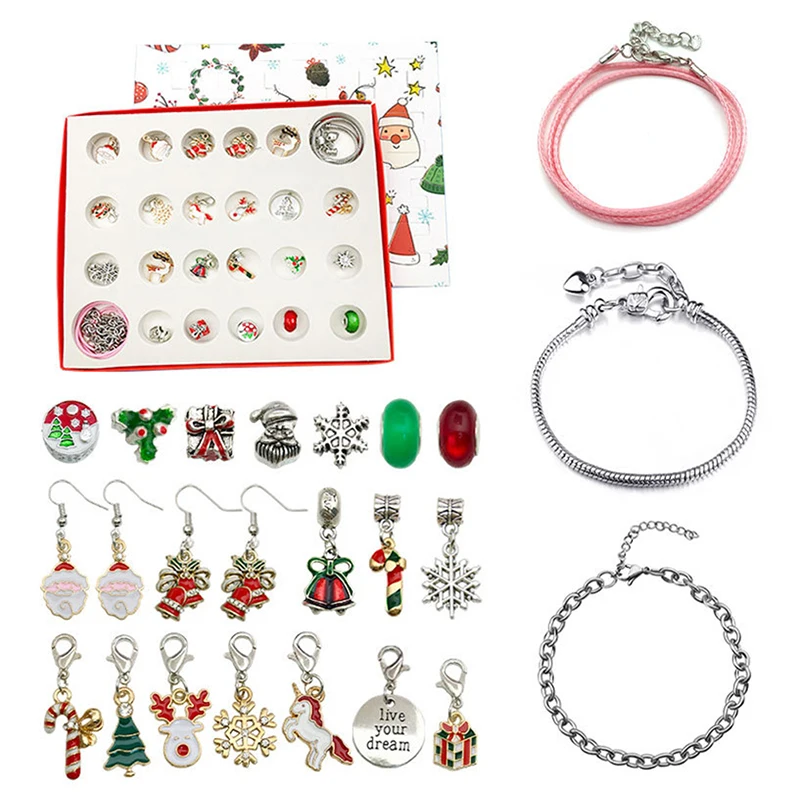 Calendario De Adviento 2025 De Joyería DIY Para Niñas - 24 Días De Sorpresas Con Cuentas Y Colgantes Navideños - Pulseras Personalizables - Regalo Creativo Para Niñas De 6 A 13 Años