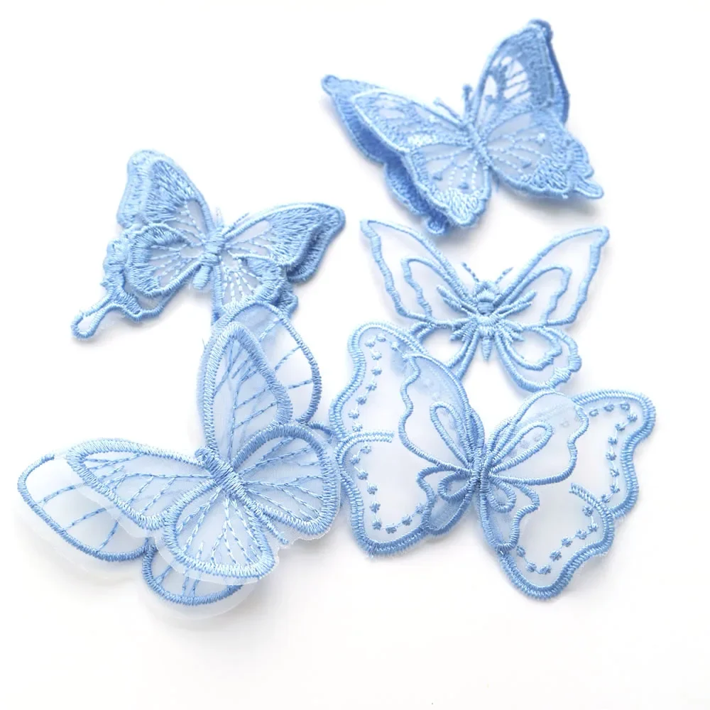 DIY fashion sew on embroidery butterfly Patches for clothing Embroidery blue flower patches for bags decorative parches applique