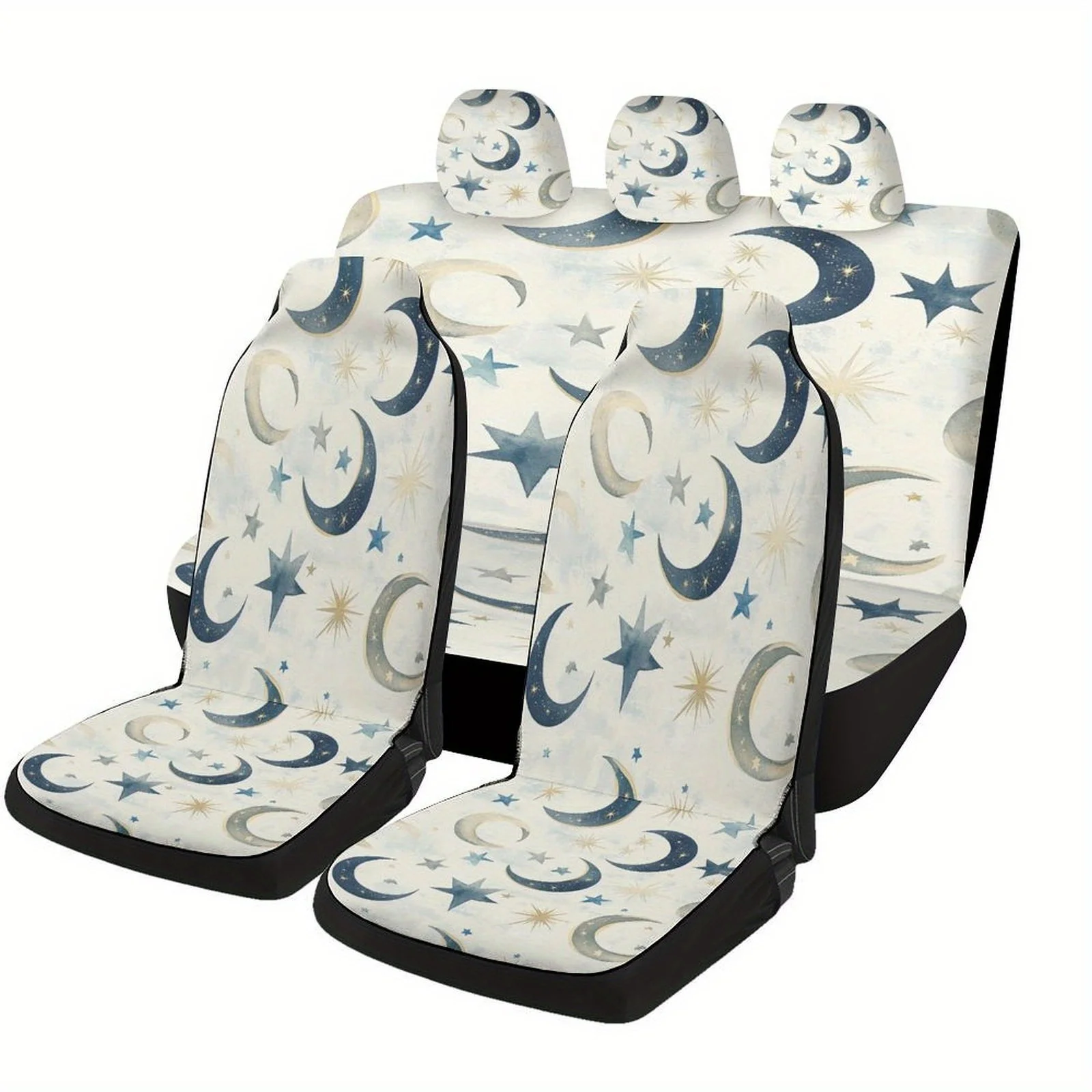 

Moon And Stars Pattern Themed Car Seat Cover Set For Most Cars, Fashion Personalized Novelty Car Seat Protector Covers Full Set,