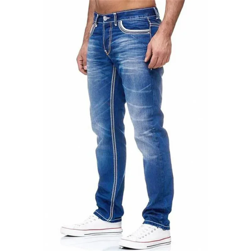 Jeans crayon taille moyenne pour hommes, pantalons de base en denim, longueur de rinçage, coupe couvertes, streetwear décontracté vintage, DistMurcia Denims