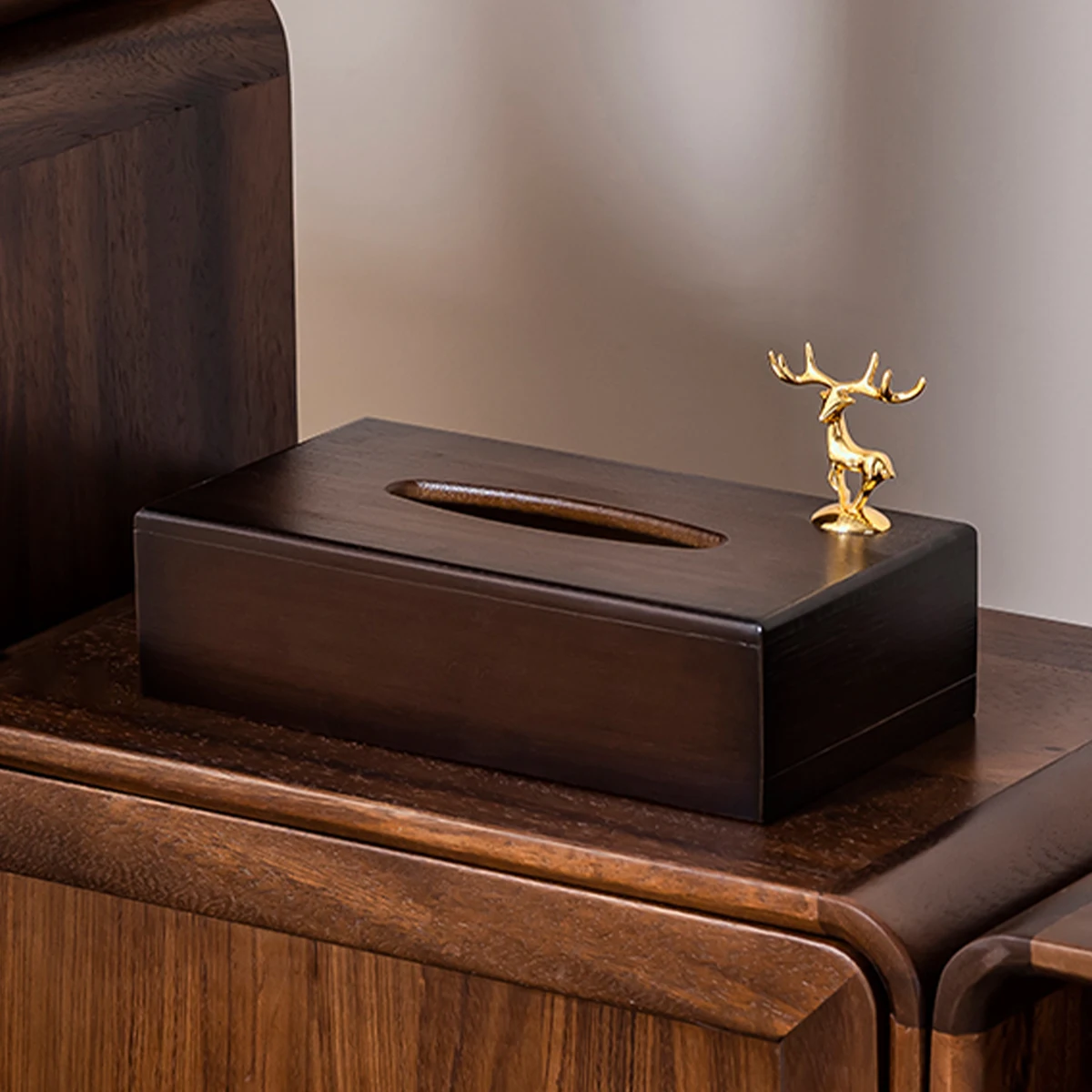 Bamboo Tissue Box Cover Rectangular,Hotel And Household Simple Style With A Gold Alloy Deer,Bamboo Tissue Box Napkin Box