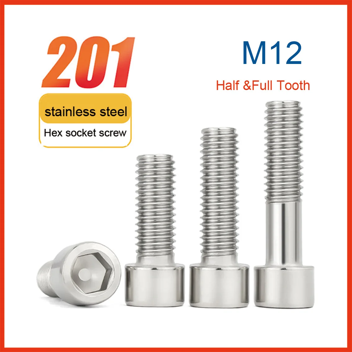 2-10pcs DIN912 M12 201 Stainless Steel Hexagon Hex Socket Head Cap Allen Bolt Screw Socket Head Cap Bolt Screw Long 20-120mm