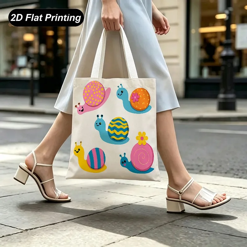 1PC【Tote Bag】2D Flat Effect，Tote Bag With Cute And Colorful Cartoon Snail Print，Lightweight And Large Capacity，Adapted Shopp