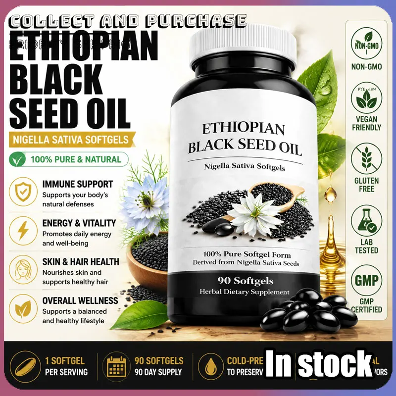 Aceite de Semillas Negras Etíopes, Puro y Natural, Prensado en Frío, Nigella Sativa, para Uso Diario, Sin GMO, Sin Gluten, Vegano, 90 Unidades