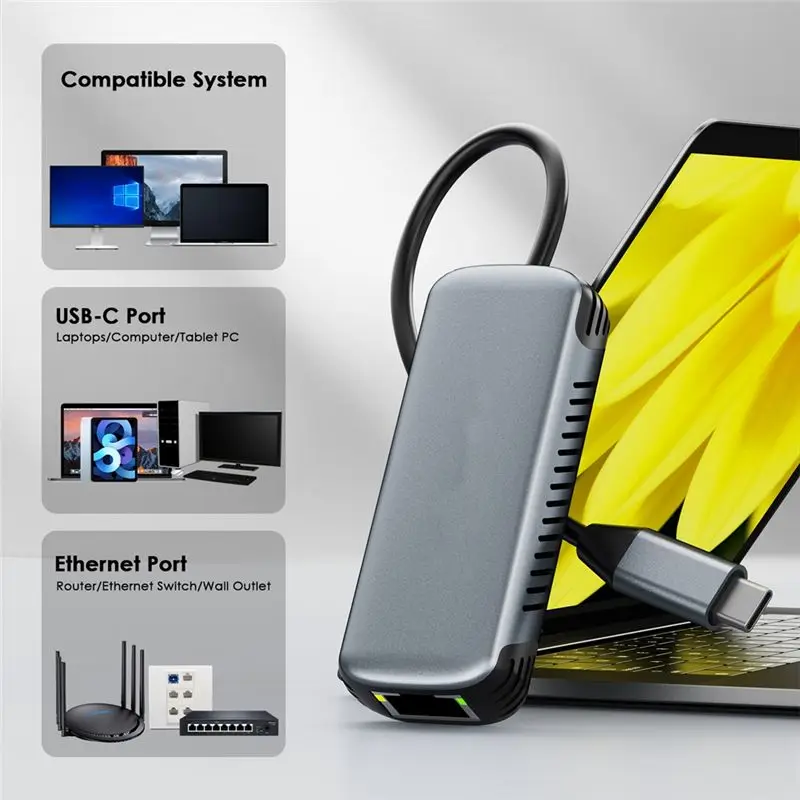 AED6-USB C To 5Gbps Ethernet Adapter Driver-Free RJ45 Gigabit Ethernet Network Adapter For Laptop Windows 10/11 Mac OS 11