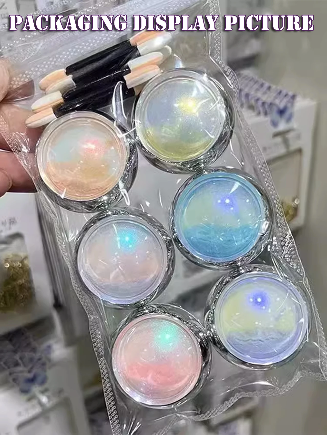 6 stuks Auroras nagelpoeder metallic spiegeleffect holografisch kameleonpigment voor nail art gel polish zeemeermin dompelen