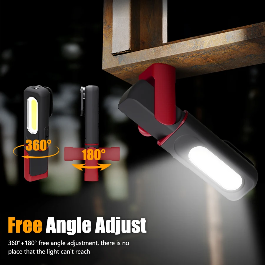 Tragbare LED-COB-Notfall-Taschenlampe mit Magnet und Haken, wiederaufladbare Arbeitsleuchte, 3 Modi, freie Winkeleinstellung, wasserdichte Lampe