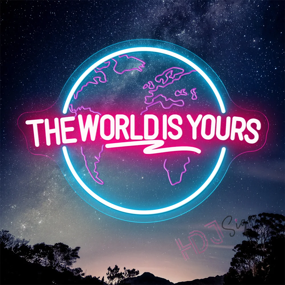 The World Is Yours Neon Sign Carved Bedroom Decor LED Neon Light Sign Office Wedding Man Cave Game Room Wall Decor Birthday Gift