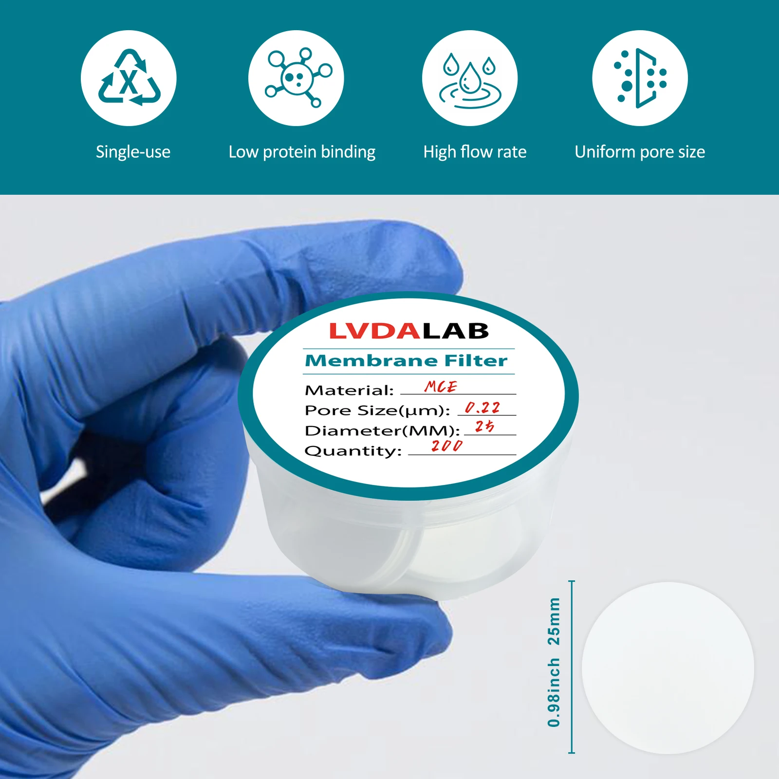 100PCS/LOT PTFE Hydrophilic/Hydrophobicity Membrane Filters13/25/50mm Diameter 0.22um/0.45um Pore Size Disc Filters