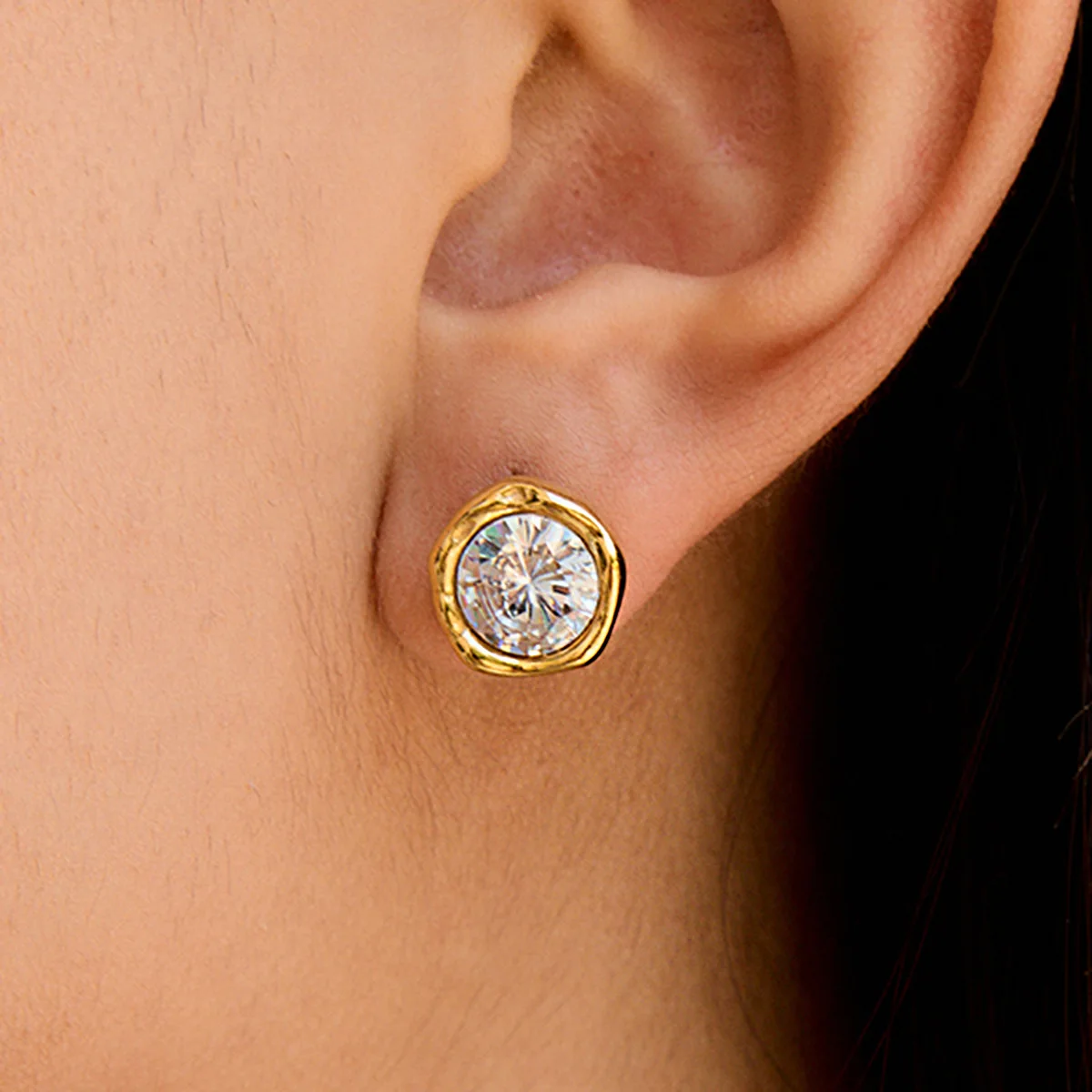 Ars Stainless Steel Round Earrings 18K Gold Plated Stud Earring for Women Minimalist Zircon Ear Studs Dainty Everyday Earrings