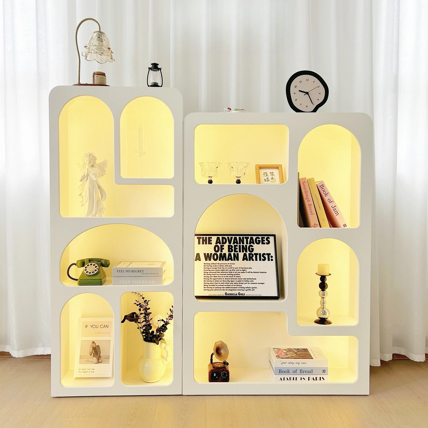 

Modern minimalist display living room shelves, decorative floor-to-ceiling bookcases, storage cabinets