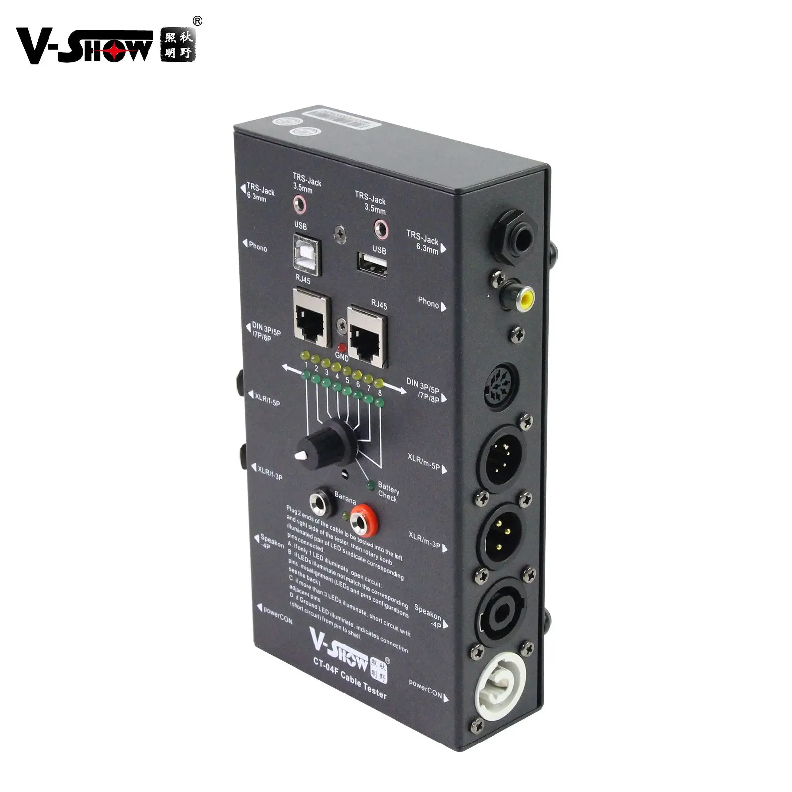 VSHOW CT01 Cable Tester  8 Ways Switch Wire Tracker Accuracy Pro Audio Network Multi Function for 3pin 5pin XLR