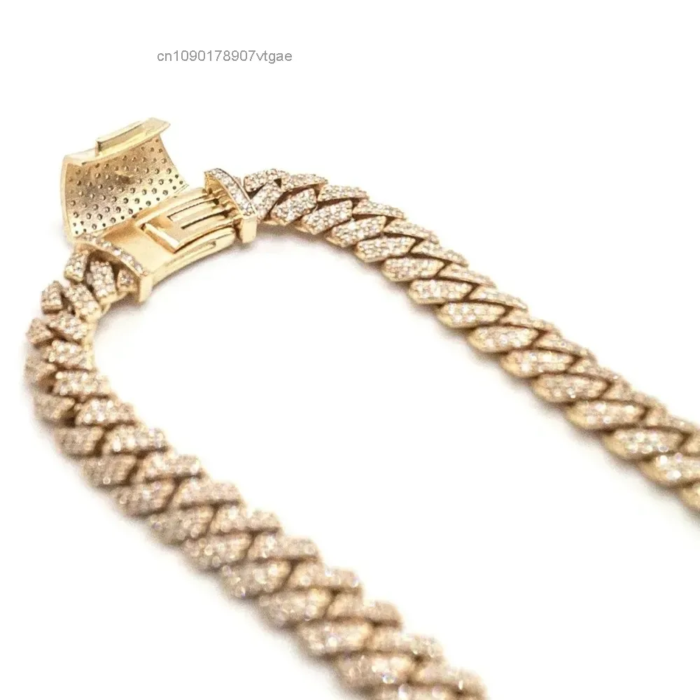 Diamond Pass Tester 925 Sterling Silver 2 Rows Prong Setting Hip Hop Chain 8/10/12mm Cuban Chain Moissanite.
