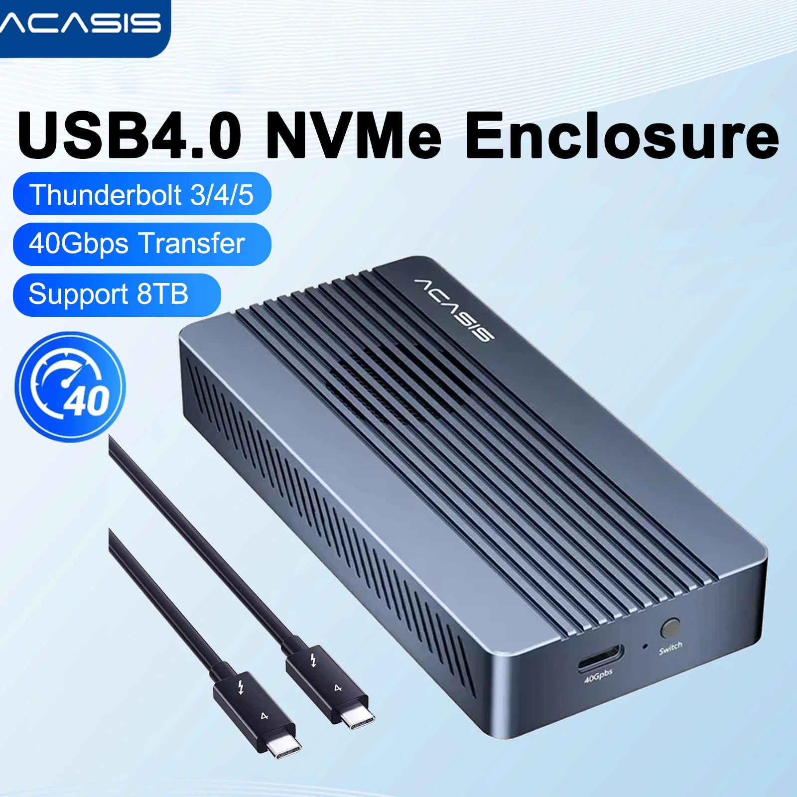 

Acasis 40Gbps USB 4.0 M.2 NVMe SSD Enclosure With Cooling Fan Compatible with TB3/4 USB 3.2/3.1/3 for Macbook for Video Editing