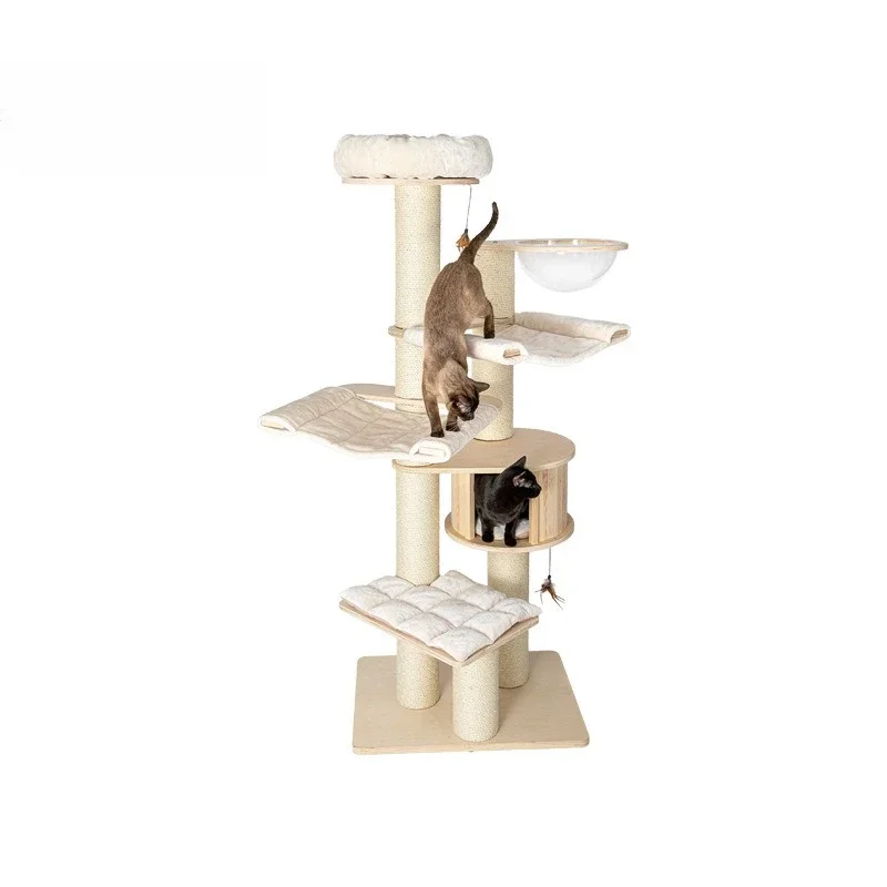 Cat climbing frame, tree integrated, climbing frame solid wood, large and small cat toys