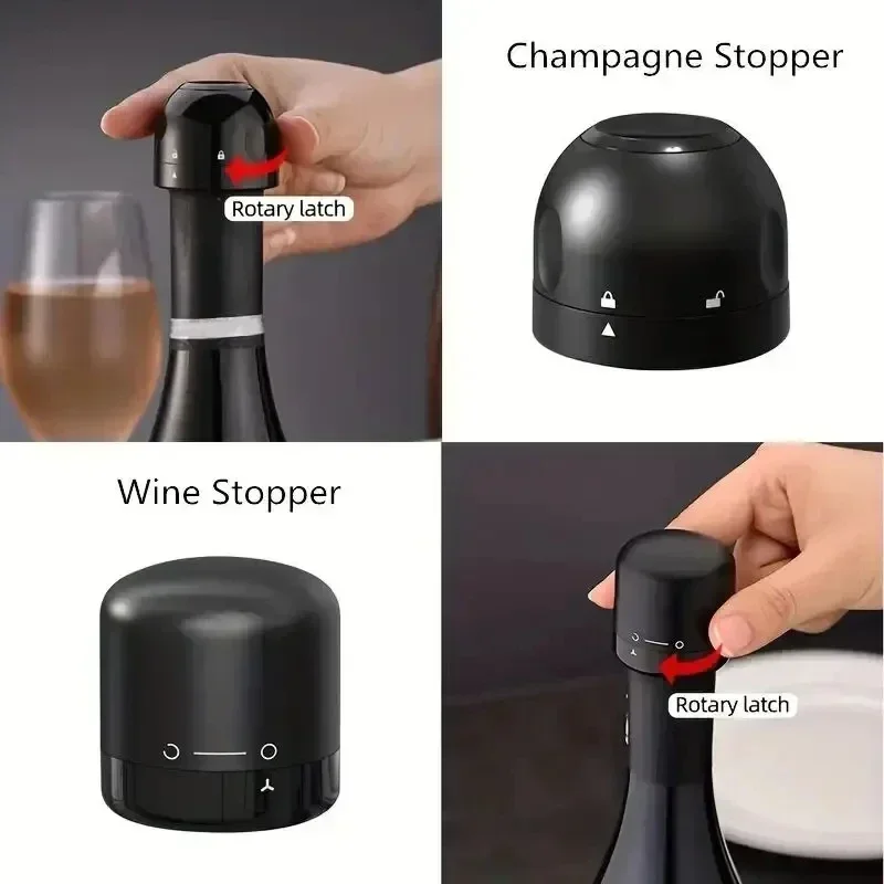 1pcs Black Domestic Kitchen Sealing Red Wine Bottles Stoppers Mini Preservation Spin Leak Proof Wine Champagne Stoppers Cap