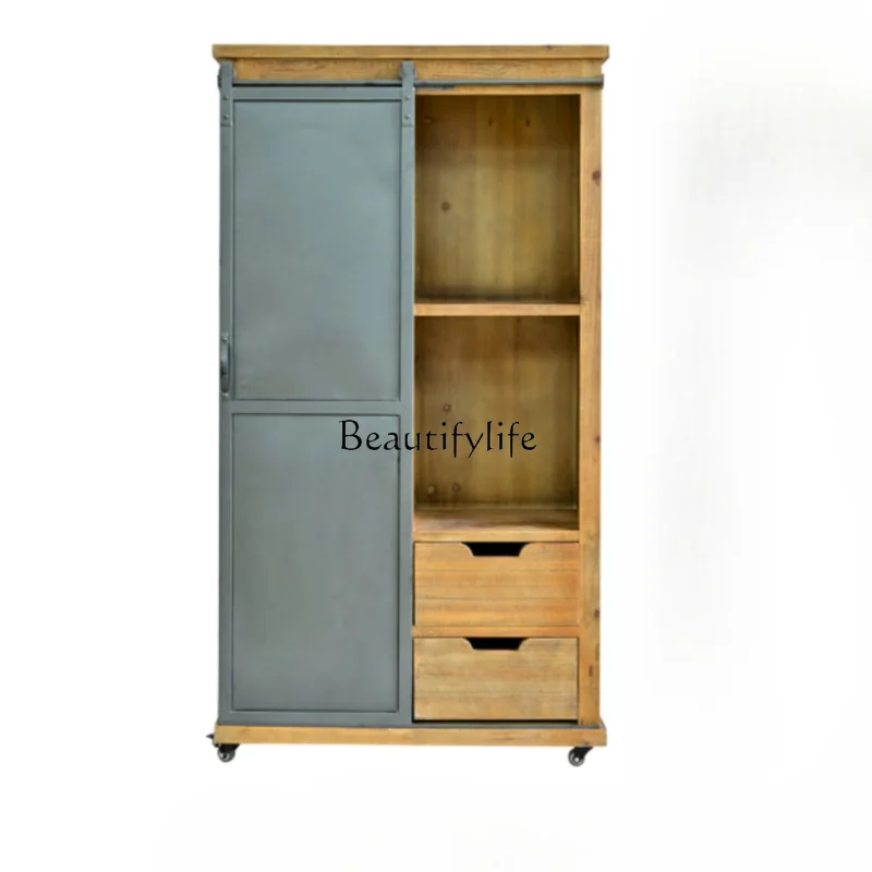 American solid wood dining side cabinet, locker, industrial style retro restaurant, tea table, small wine cabinet