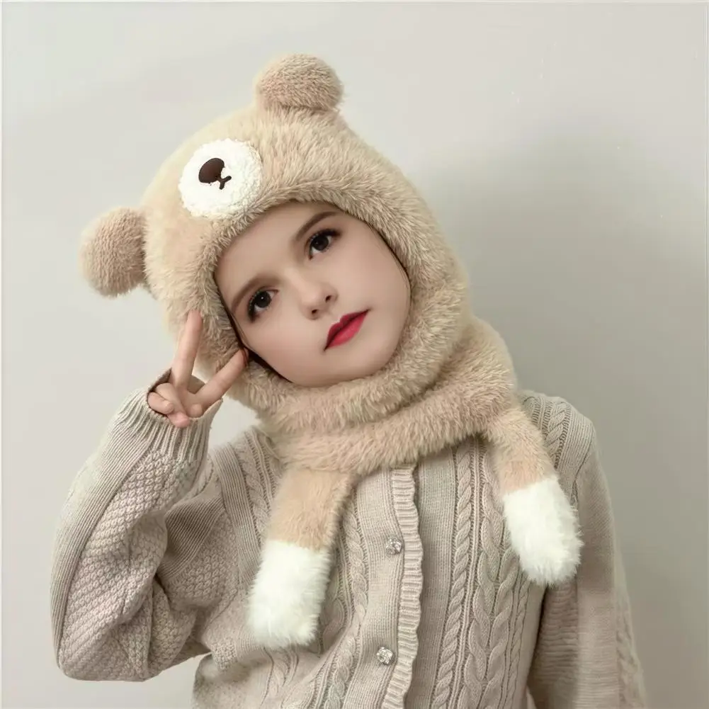 Cozy Fleece Thermal Head Wrap Kids Hooded Scarf with Face Protection Kids Winter Balaclava Hat with Bear Ears Fuzzy for Boys