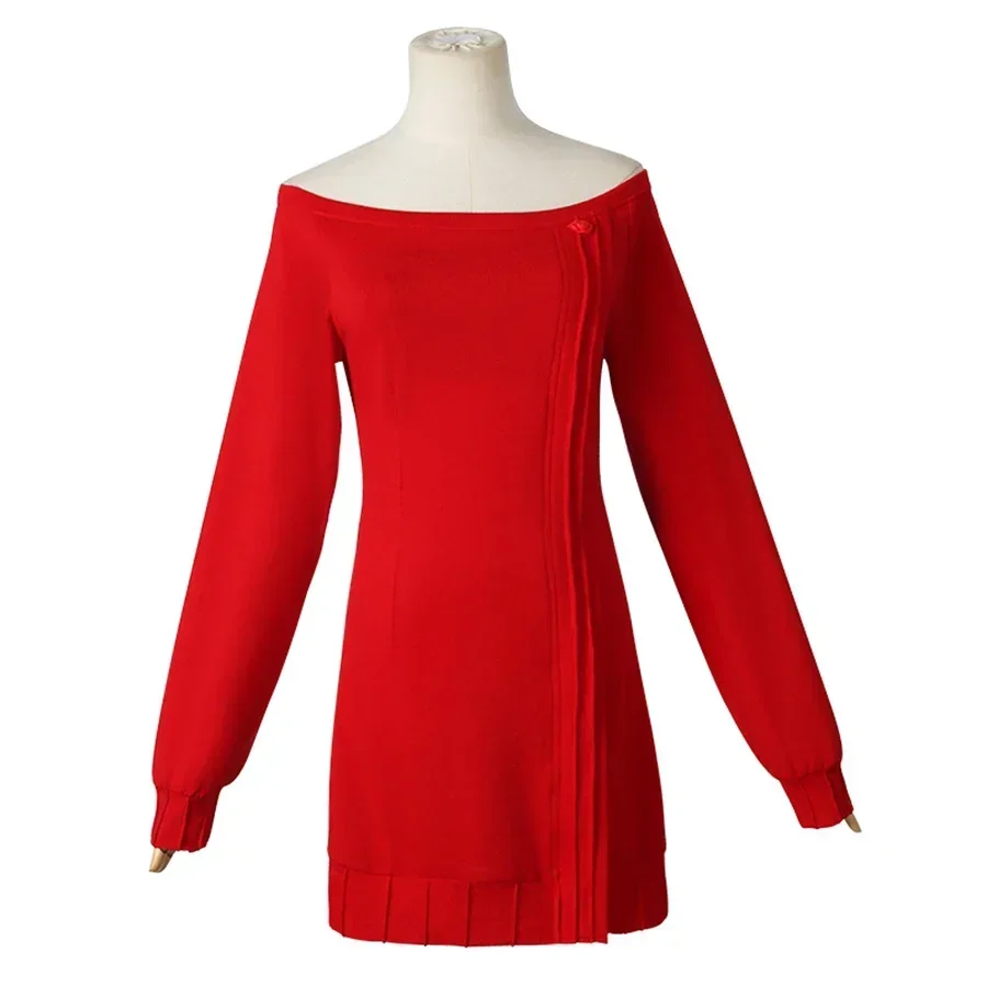 

Anime spy x family Yor Forger Cosplay Costumes Red Sweater Dress Suit Casual Wear Black Braid Halloween Costume For Women