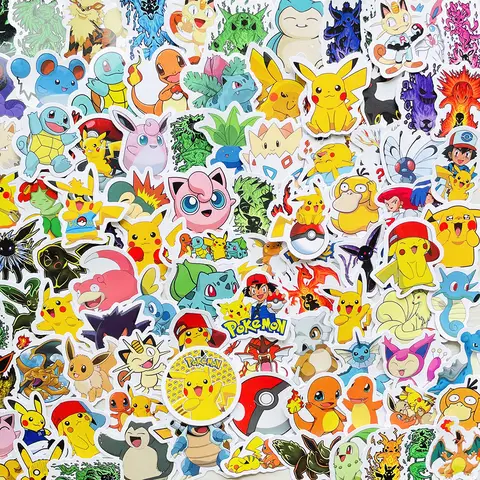 100PCS 애니메이션 포켓몬 귀여운 스티커 낙서 장식 DIY 스케이트 보드 전화 냉장고 자전거 만화 데칼 재미 아이 장난감 선물