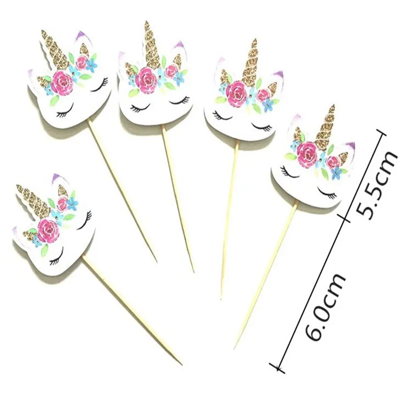 Unicorn Cupcake Wrappers Happy Birthday Cake Toppers Party Cake Decor Fruit Toothpick Baby Shower Unicorn Party Cupcake Toppers