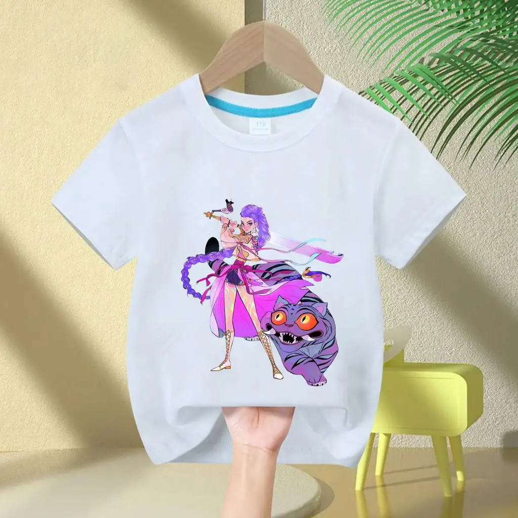 حار بيع K POP شيطان هنتر القطن تي شيرت، الكبار والأطفال أنيمي طباعة قصيرة الأكمام، أعلى العصرية لملابس الصيف الخارجية #3