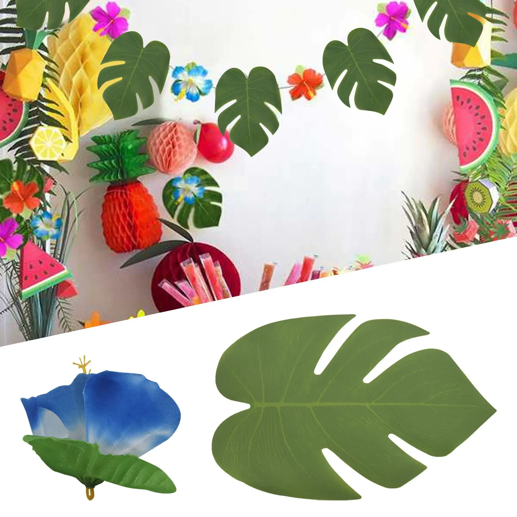 60 Pcs Tropical Decoration Supplies 8 inch Tropical Palm Monstera Leaves