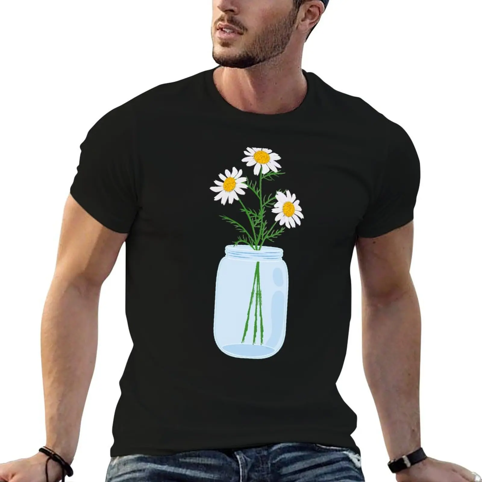 Mason Jar With Flowers - Daisy Flower In Mason Jar T-Shirt designer shirts funny gifts T-shirts for men cotton