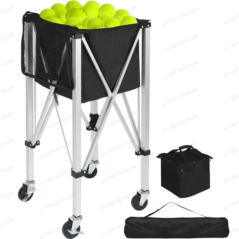 Sport Aluminum Foldable Tennis Ball Cart for Coach Training Lightweight Portable Tennis Ball Pickleball Ball Hopper Basket