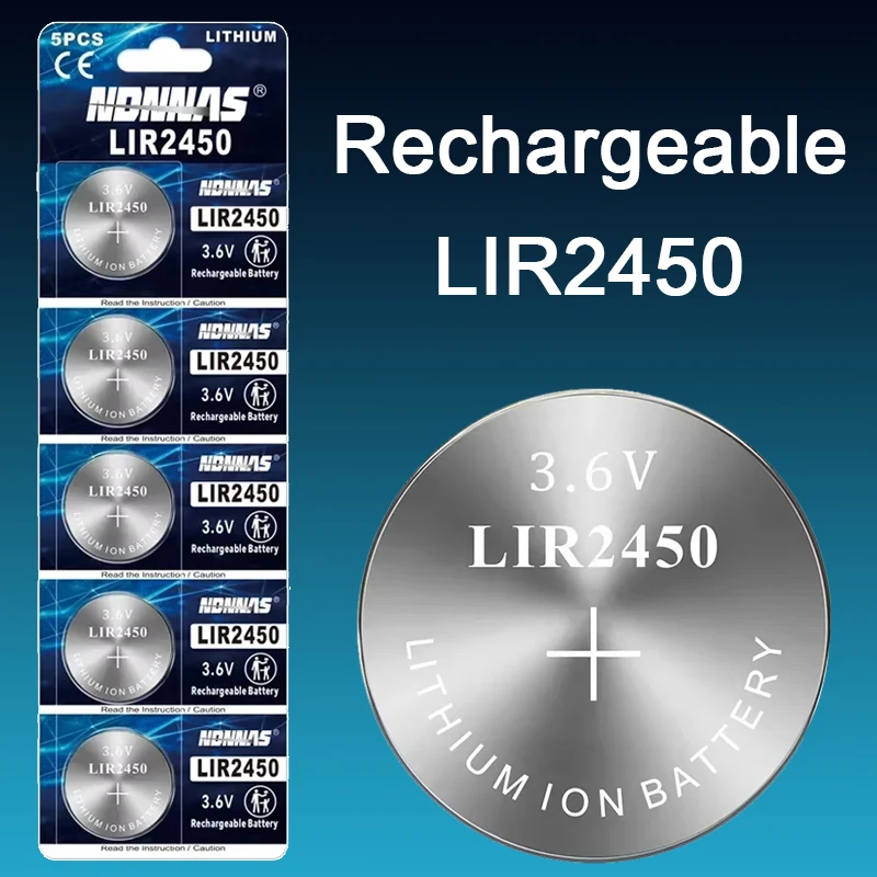 5-50 Pack Rechargeable 2450 Batteries 3.6V Ultra Long Lasting Rechargeable LIR2450 Lithium Coin Button Battery Replace CR2450